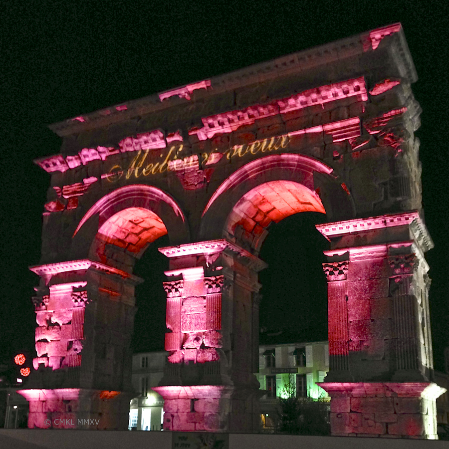 Bar behind Arch under green lights