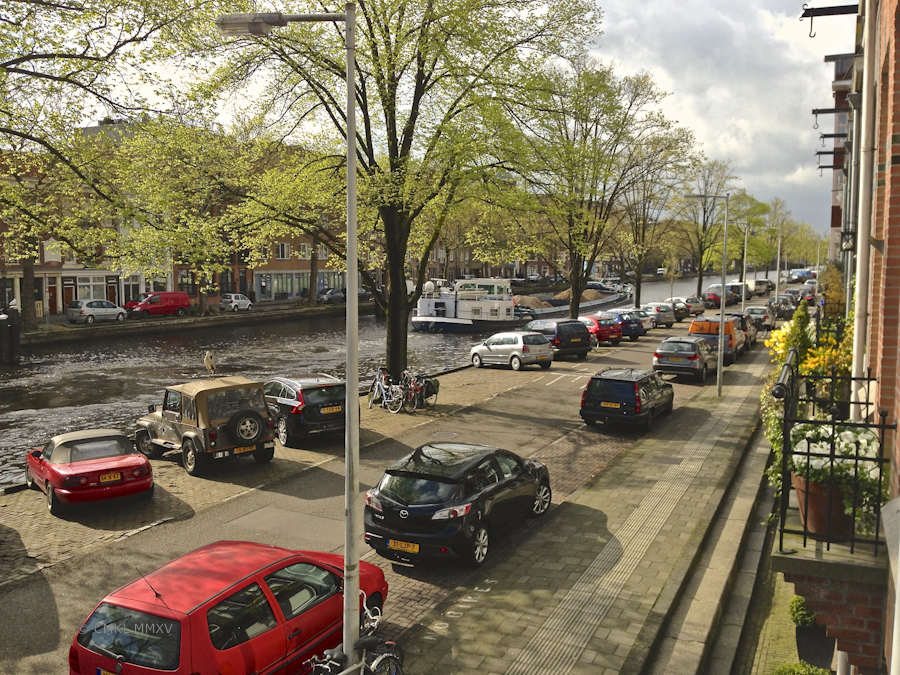 which is in this pretty street (picture taken from 1st floor balcony. Did you see the heron?)